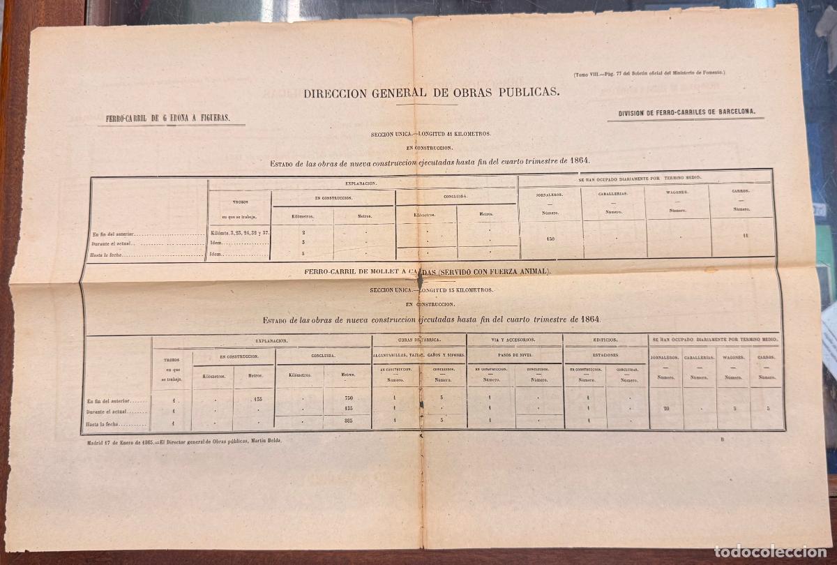Documentos antiguos: ESTADILLO DIRECCI&Oacute;N GENERAL OBRAS PUBLICAS ESTADO OBRAS FERROCARRIL 1864 GERONA A FIGUERAS DOCU-40