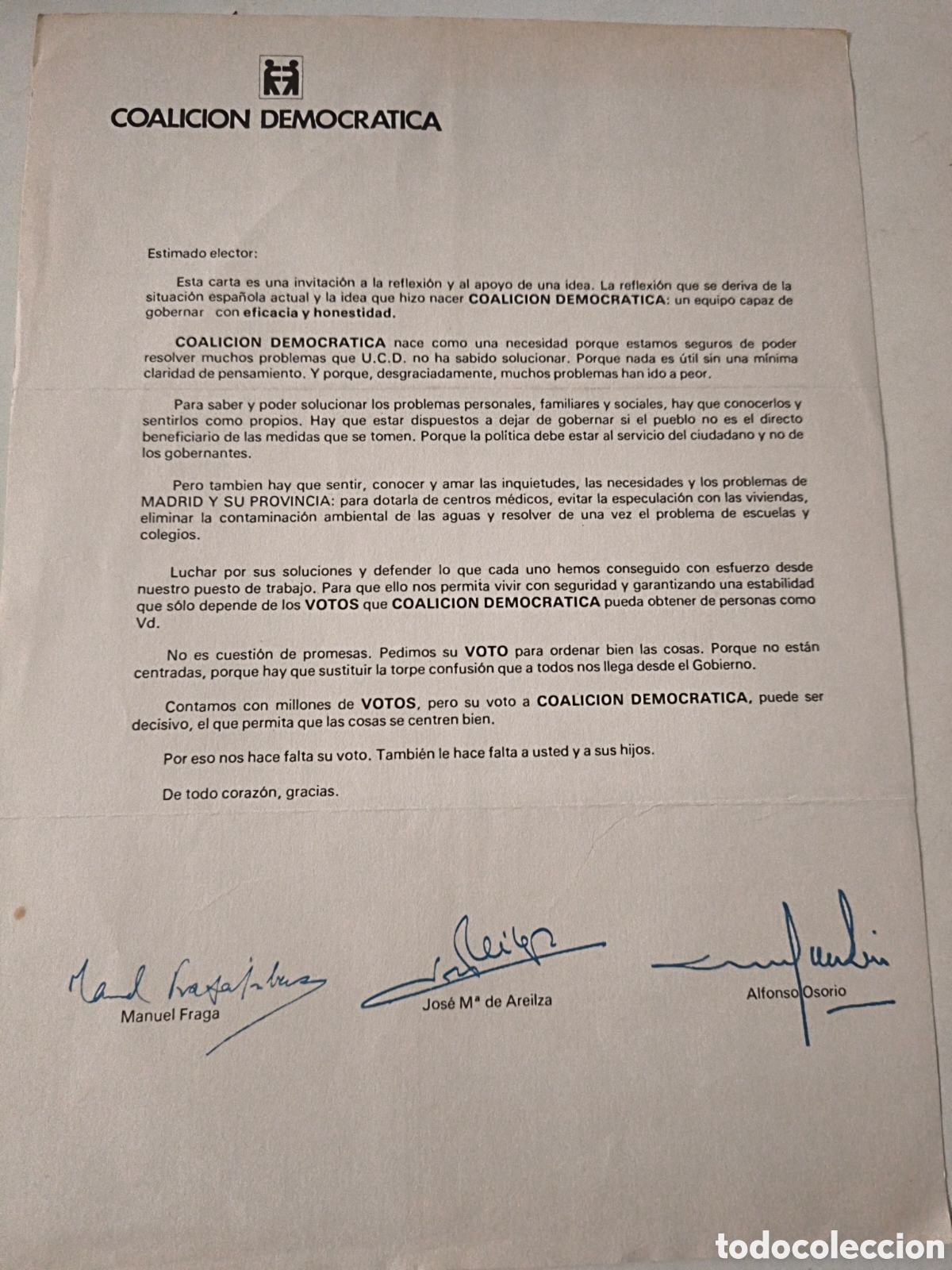 Alte Dokumente: Documento Pol&iacute;tico: Coalici&oacute;n Democr&aacute;tica. 1977.