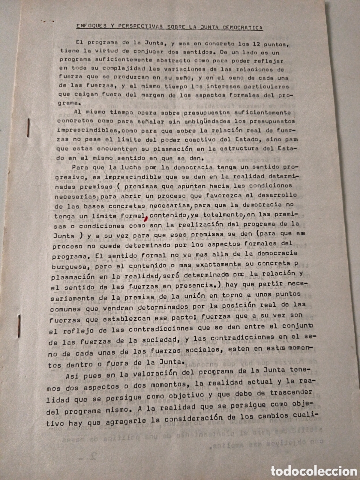 Alte Dokumente: Panfleto politico: Enfoques y perspectivas sobre la Junta Democratica