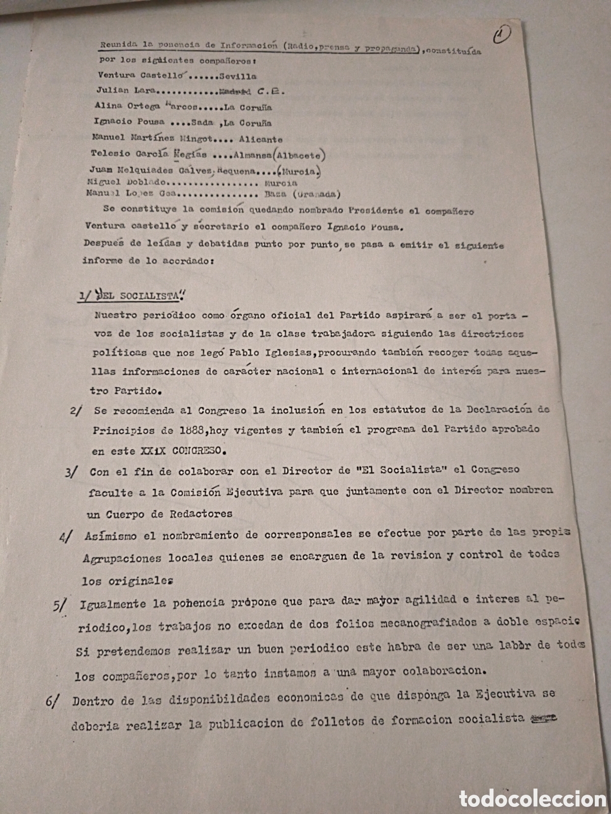 Old Documents: Panfleto politico: Ponencia de Informaci&oacute;n El Socialista. A&ntilde;os 70