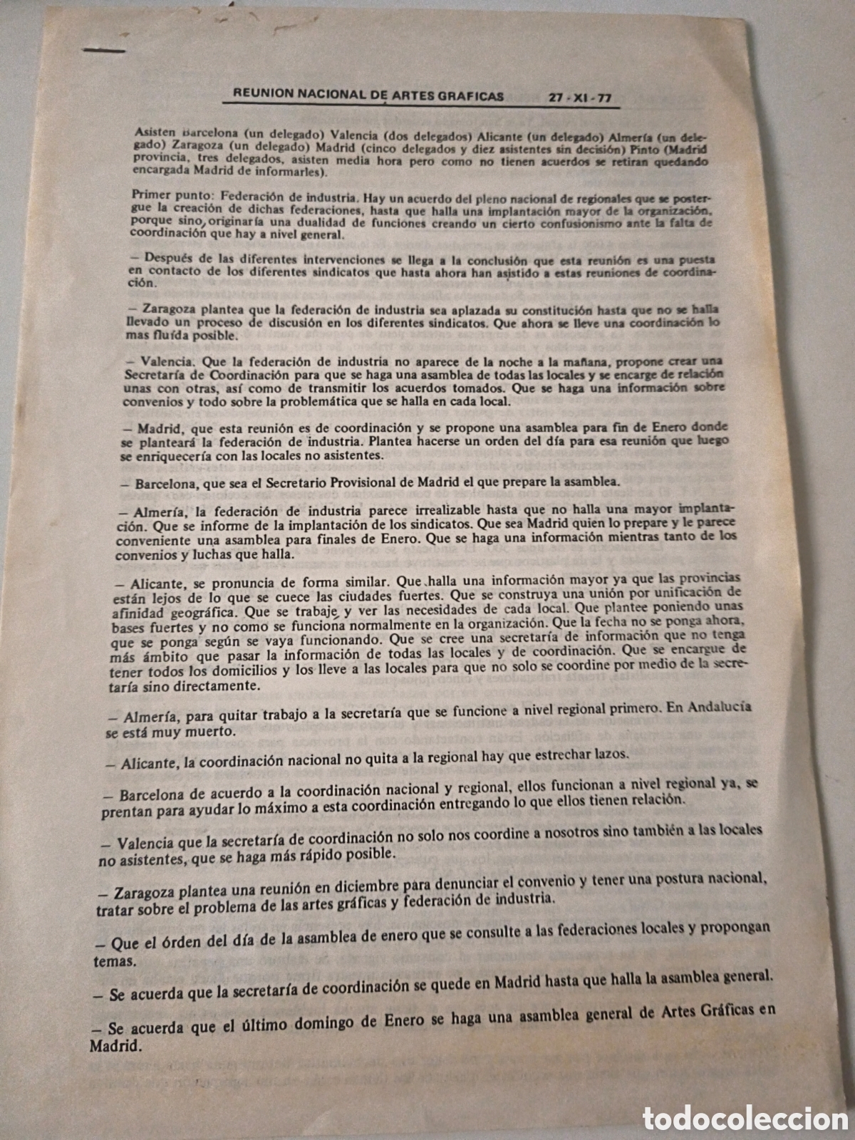 Old Documents: Panfleto politico: Reuni&oacute;n Artes Gr&aacute;ficas. 1977.
