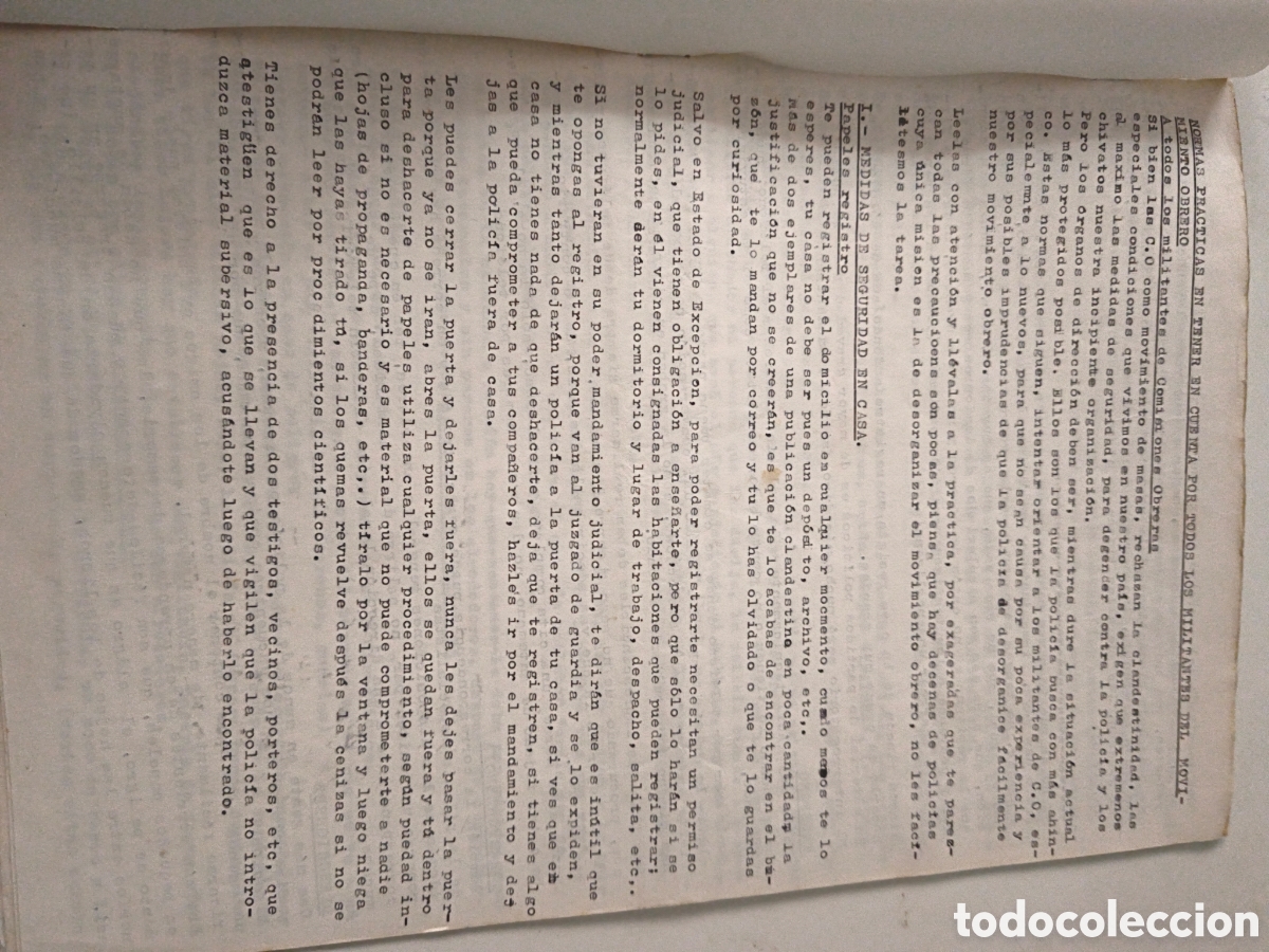 Old Documents: Documento Pol&iacute;tico: Normas para los militantes del movimiento obrero. 1975