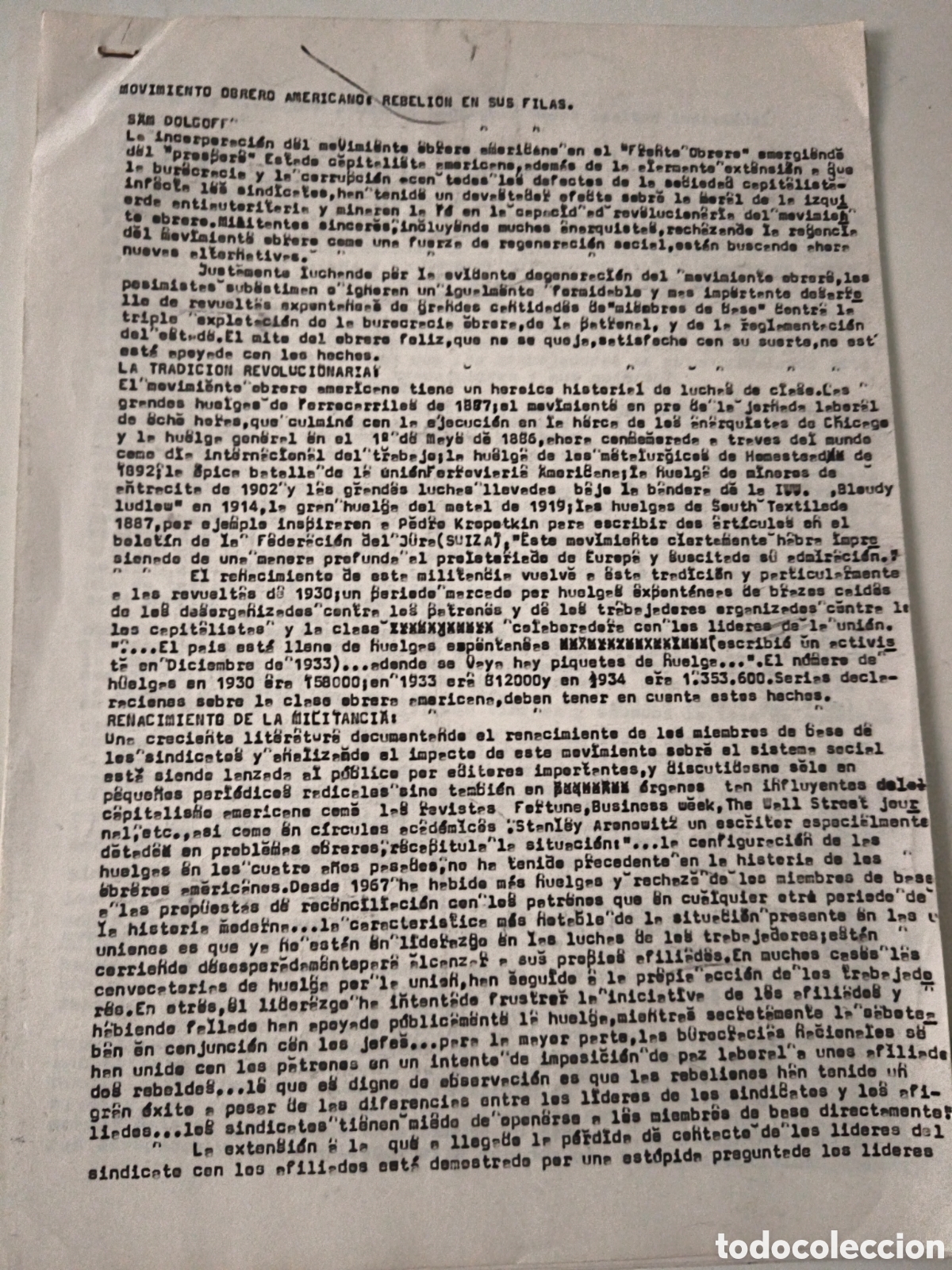 Documentos antiguos: Documento Pol&iacute;tico: Movimiento Obrero Americano: Rebeli&oacute;n en sus filas.