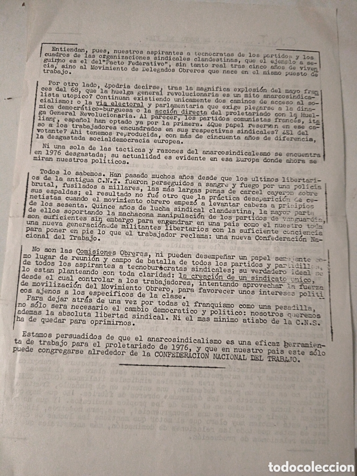 Documentos antiguos: Documento Pol&iacute;tico: CNT. De nuevo en pie. 1976. - Foto 2