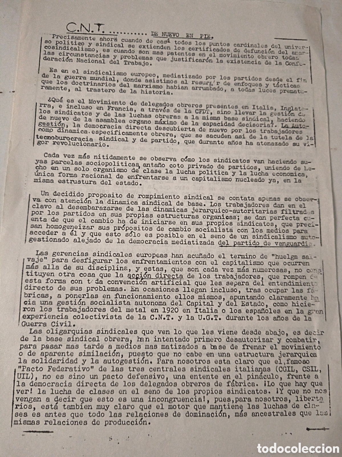 Old Documents: Documento Pol&iacute;tico: CNT. De nuevo en pie. 1976.