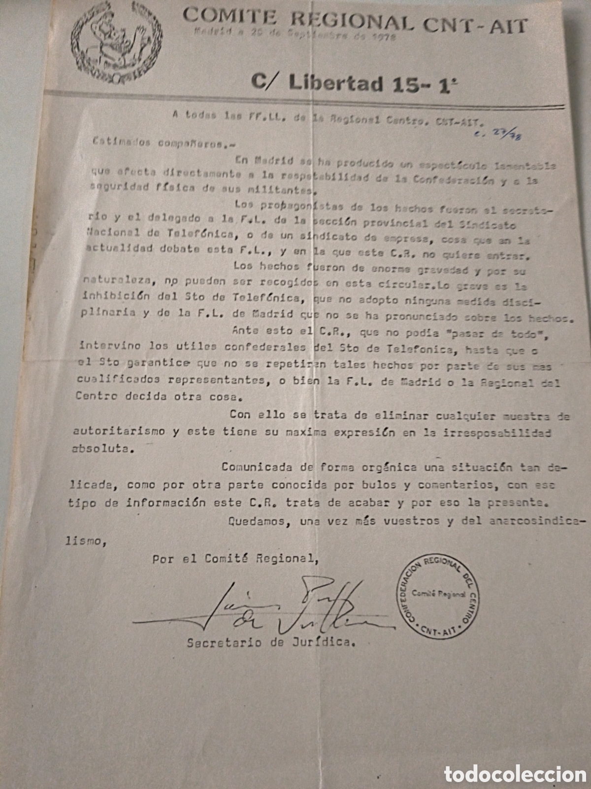 Documentos antiguos: Documento Pol&iacute;tico: CNT AIT 1978. - Foto 1