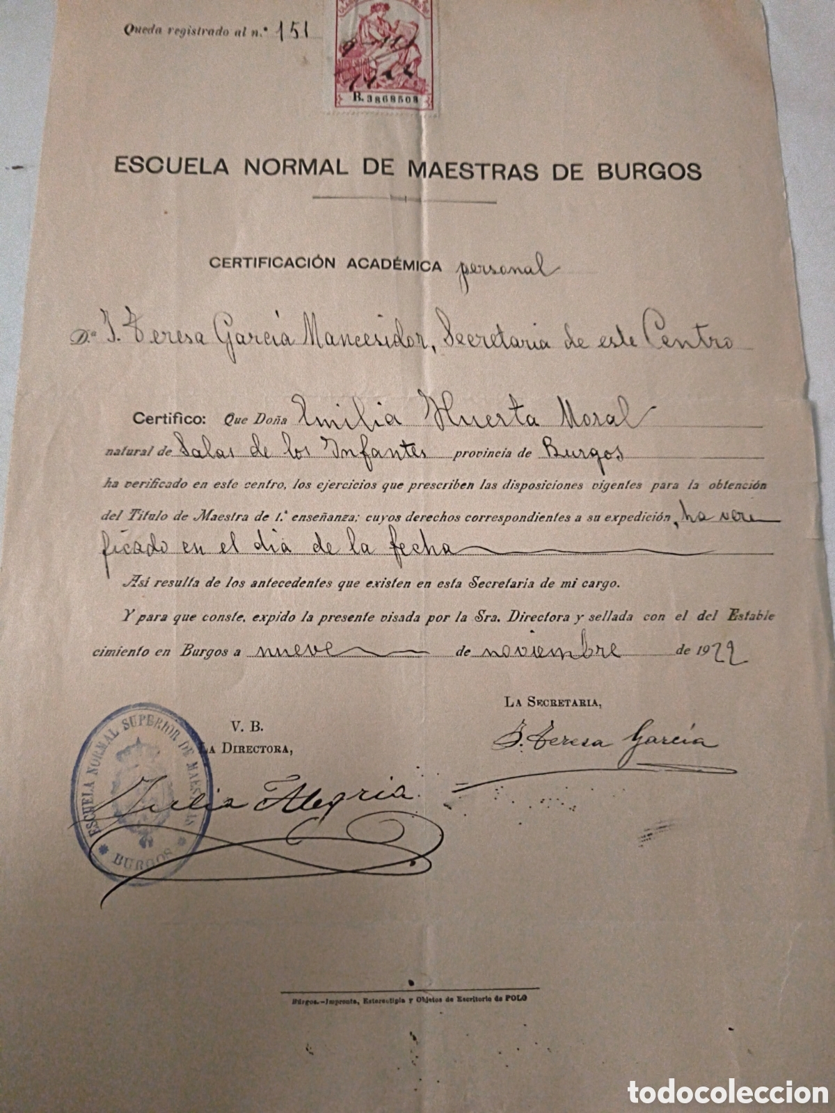 Documentos antiguos: Documento Escuela Normal de Maestras de Burgos 1920 - Foto 4