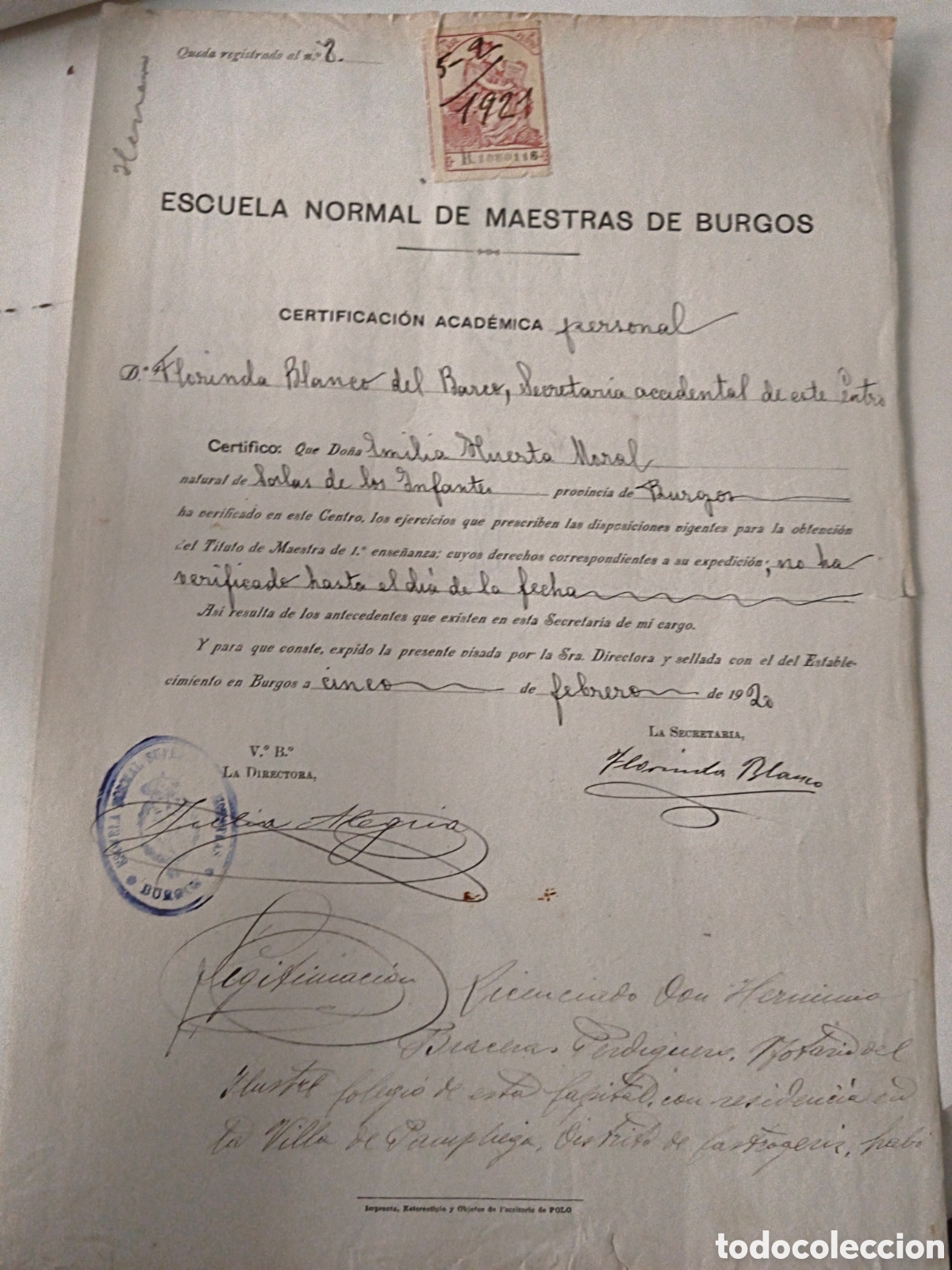 Documentos antiguos: Documento Escuela Normal de Maestras de Burgos 1920 - Foto 2