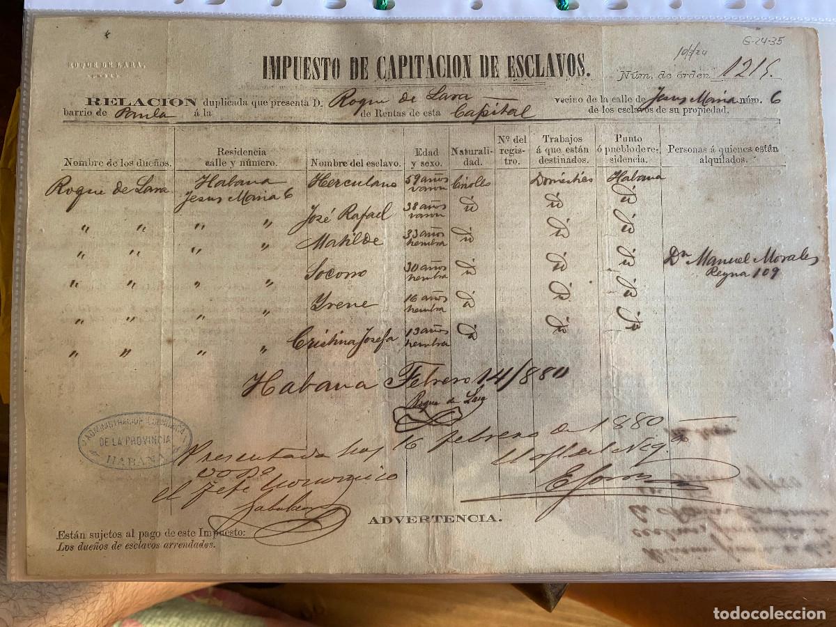 Documentos antiguos: Cuba. Impuesto de Capitaci&oacute;n de Esclavos. La Habana. 1880.