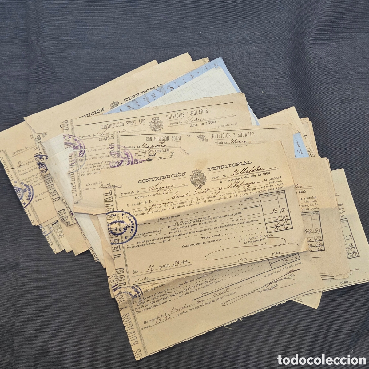 Documentos antiguos: RIOJA 1900 LOTE DE 59RECIBOS DE CONTRIBUCI&Oacute;N TERRITORIAL