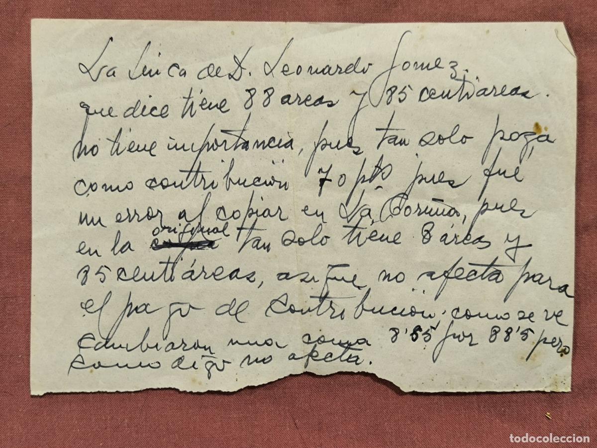 Documentos antiguos: Nota Manuscrita Antigua sobre una Finca &ndash; Documento Manuscrito de Coleccionismo
