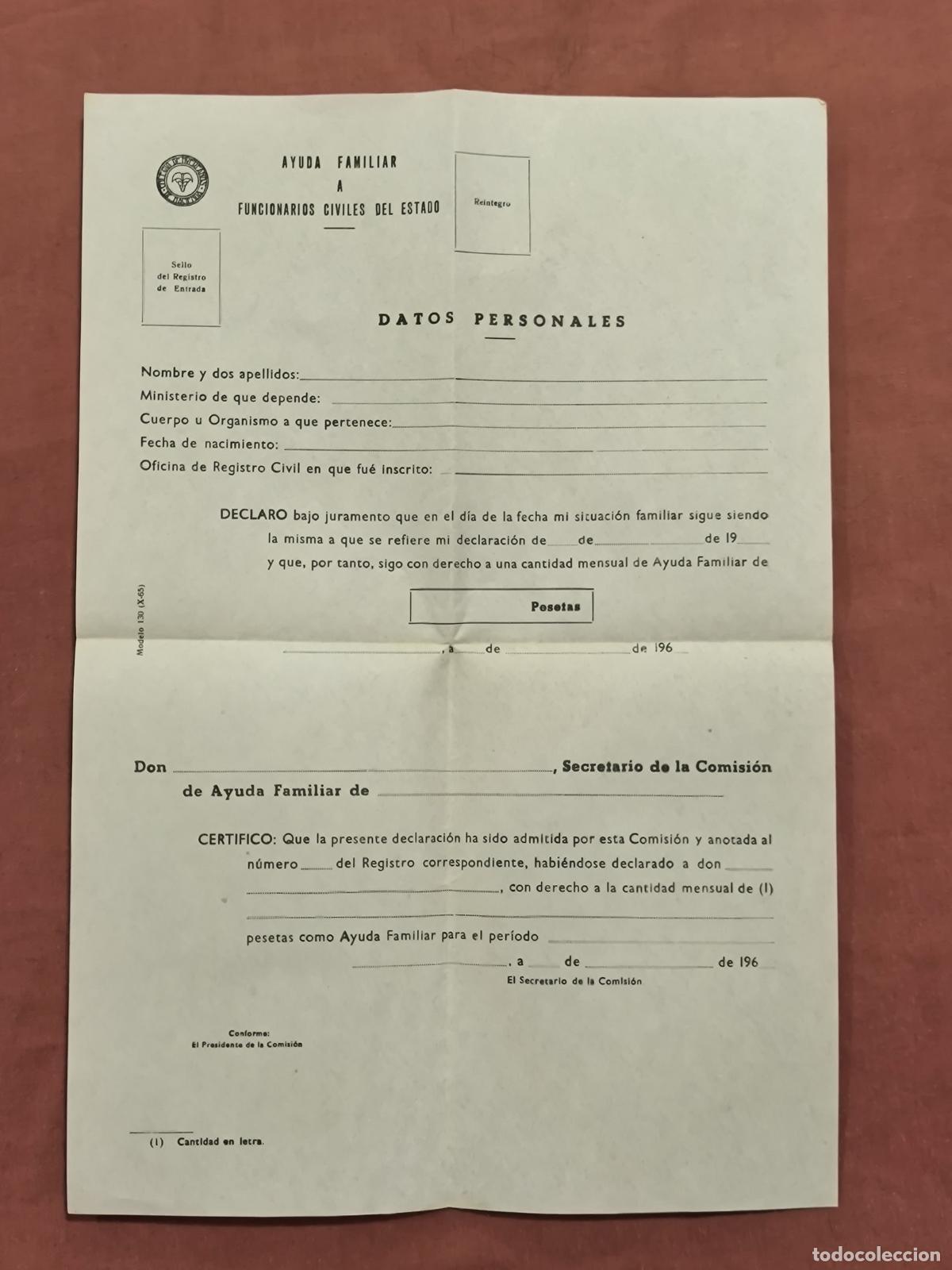 Documentos antiguos: Documento Antiguo Ayuda Familiar Excombatientes &ndash; Impreso Oficial Coleccionismo