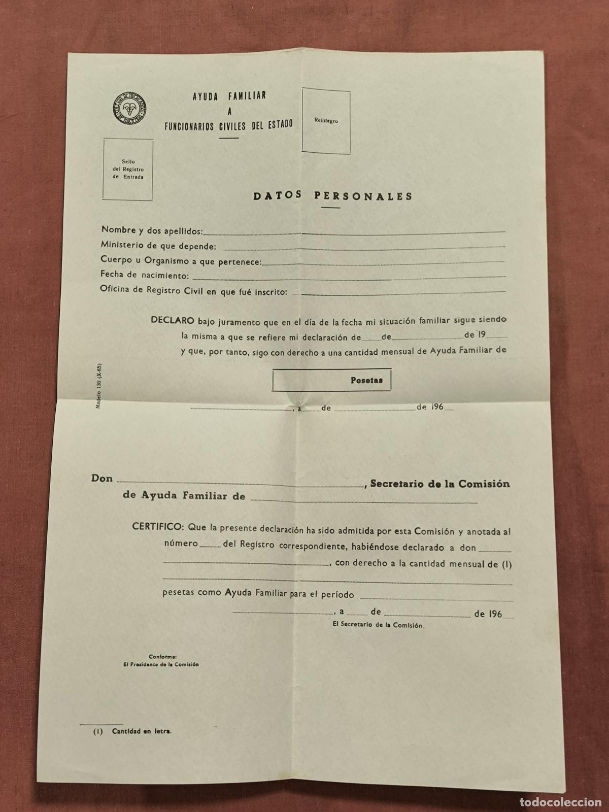 Documentos antiguos: Documento Antiguo Ayuda Familiar Funcionarios Civiles &ndash; Impreso Oficial Coleccionismo