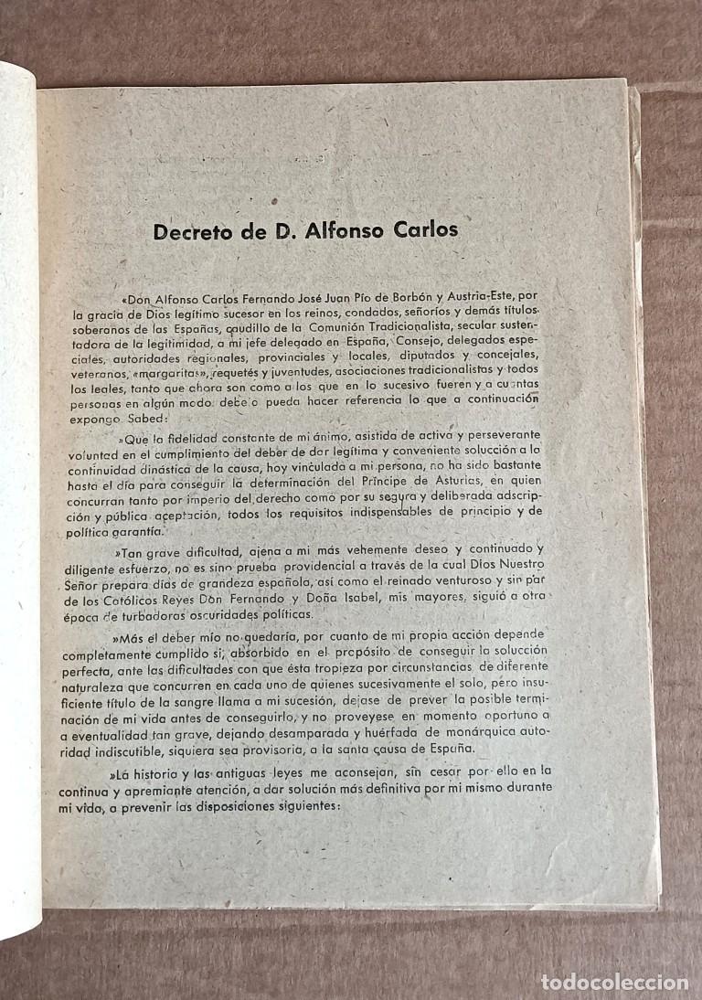 Documentos antiguos: DECRETO DE D. ALFONSO CARLOS Carta de Manuel J. Fal Conde a Jos&eacute; M&ordf; Arauz de Robles Sevilla 1958