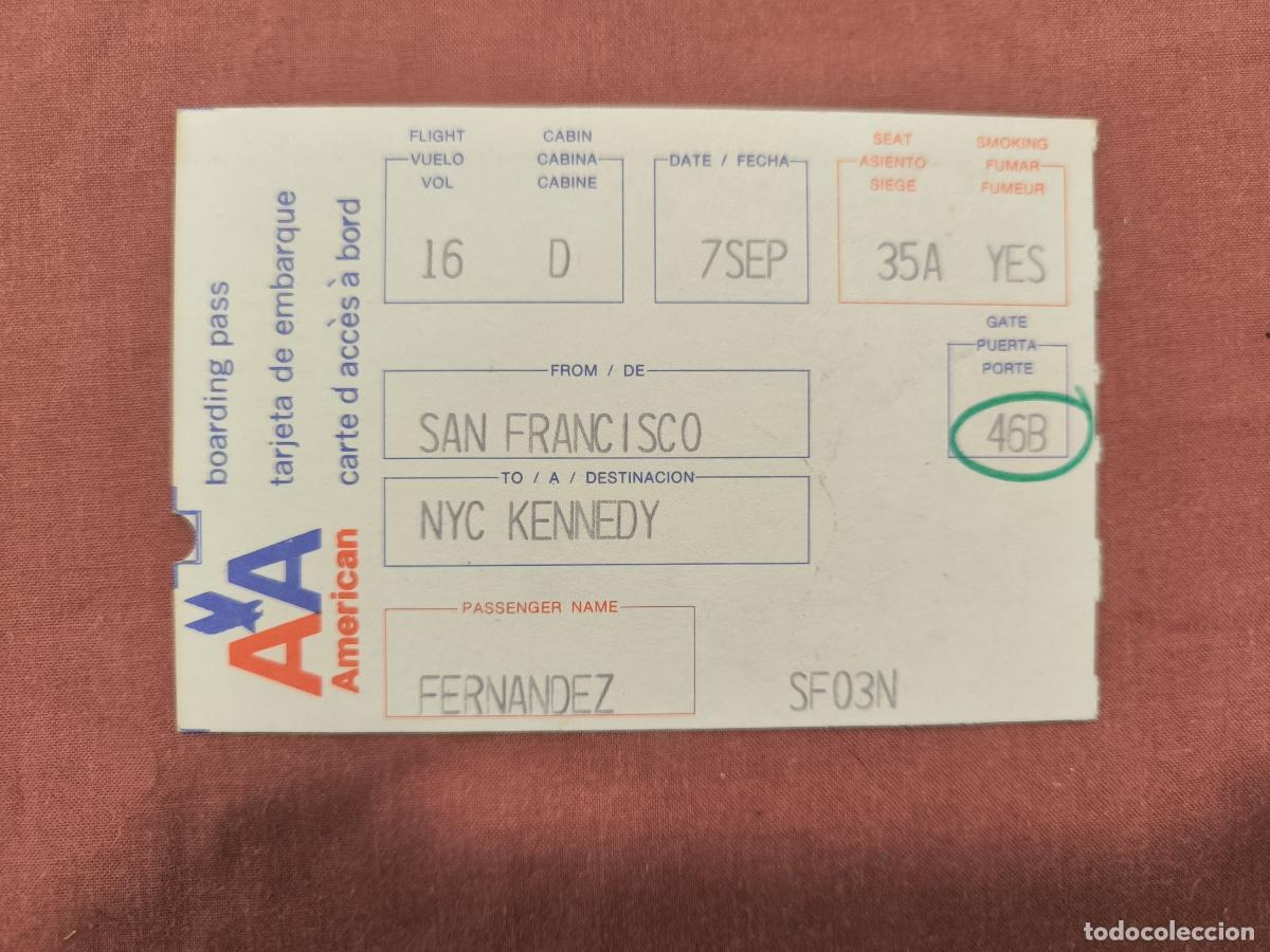 Documentos antiguos: Antigua Tarjeta de Embarque American Airlines 1975 &ndash; San Francisco Nueva York