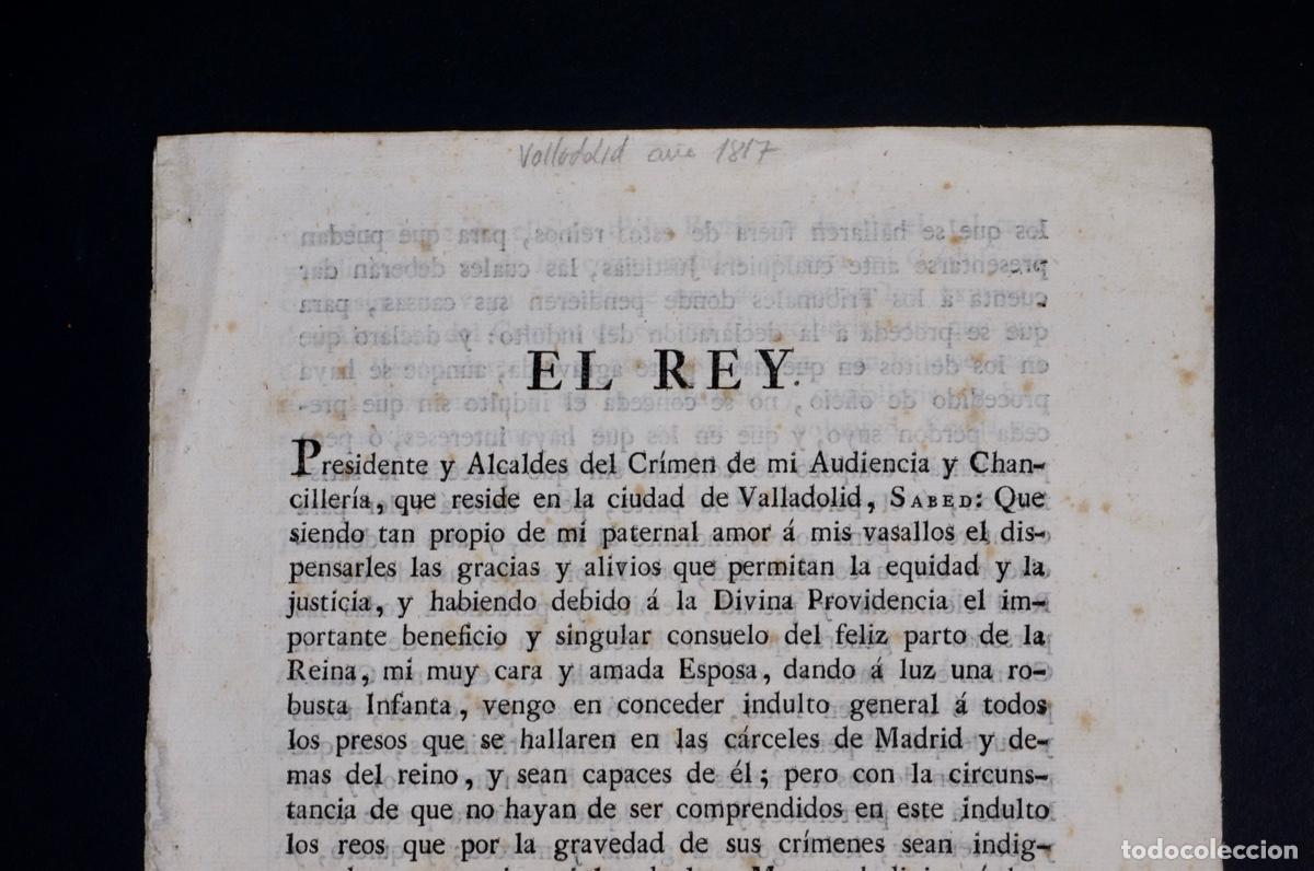 Documentos antiguos: COPIA DE REAL CEDULA DE INDULTO. VALLADOLID 1817 - Foto 1