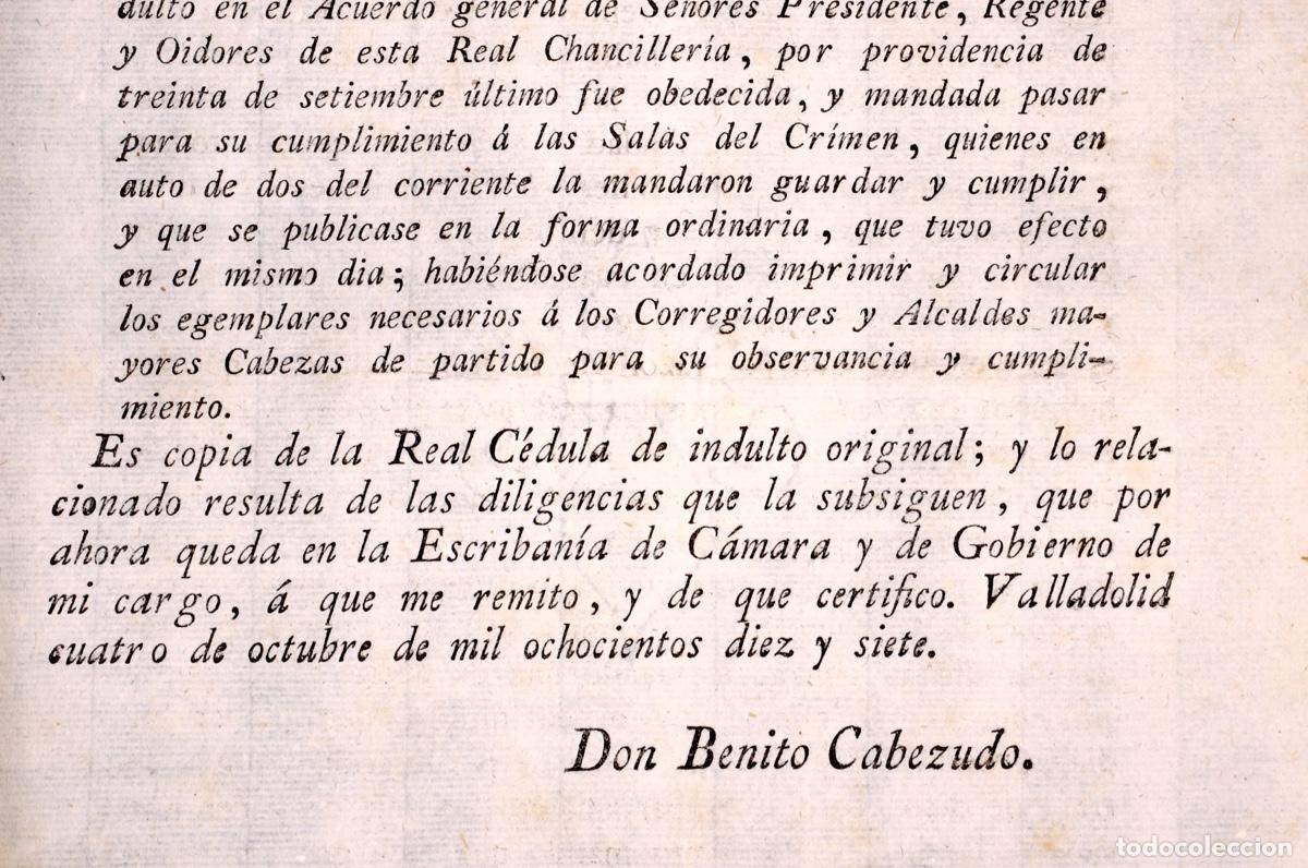 Documentos antiguos: COPIA DE REAL CEDULA DE INDULTO. VALLADOLID 1817 - Foto 5