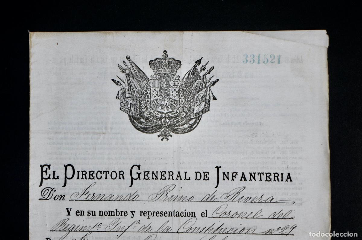 Documentos antiguos: CONCESION DE LICENCIA INDEFINIDA POR FERNANDO PRIMO DE RIVERA. PAMPLONA 1887