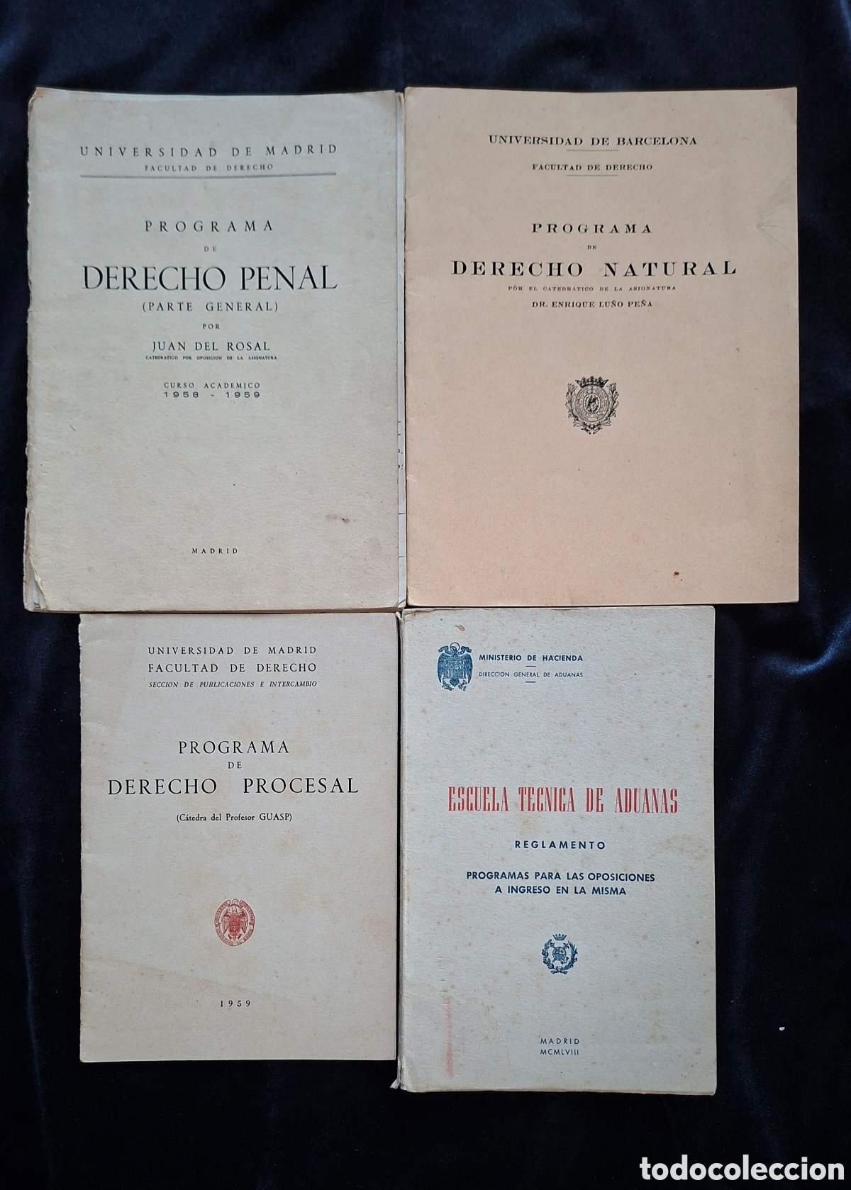 Documentos antiguos: Lote 4 Programas Jur&iacute;dicos y Reglamento Aduanas 1958‑1959 &ndash; Universidades Madrid/Barcelona y Ministe