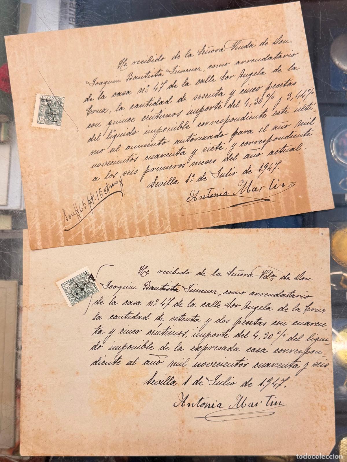 Documentos antiguos: RECIBO ARRENDAMIENTO DE UNA CASA CALLE ANGELA DE LA CRUZ SEVILLA 1947 DOCU-50