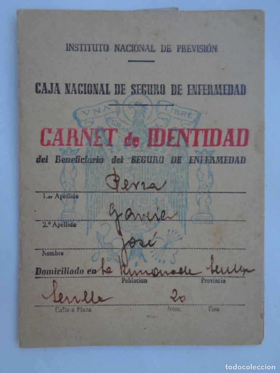 Old Documents: CAJA NACIONAL DE SEGURO DE ENFERMEDAD: CARNET IDENTIDAD BENEFICIARIO . SEVLLA 1944