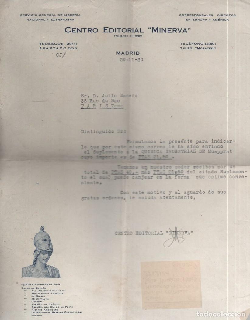 Documentos antiguos: CARTA CENTRO EDITORIAL MINERVA (MADRID 29.11.1930) DOCU-62