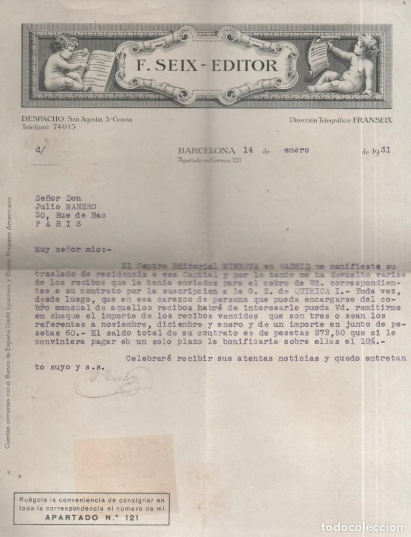 Documentos antiguos: CARTA F. SEIX EDITOR (BARCELONA 14 ENERO 1931) DOCU-64