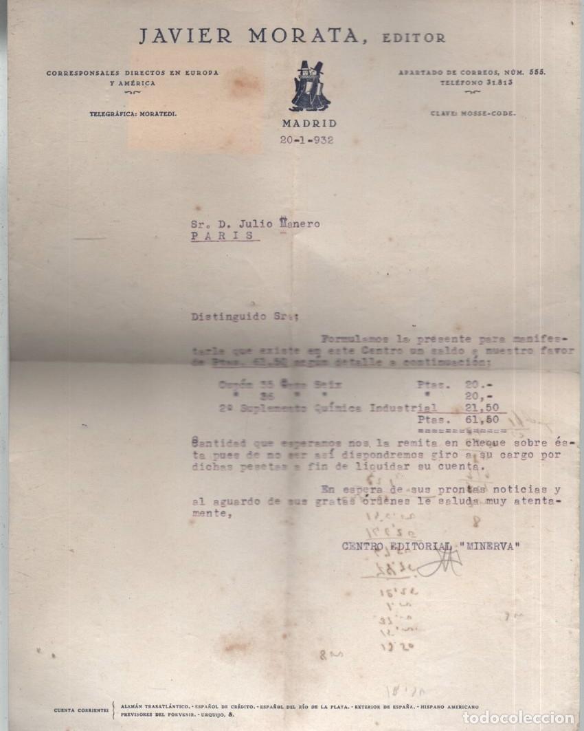 Documentos antiguos: CARTA JAVIER MORATA EDITOR (MADRID 1932) A JULIO MANERO (PAR&Iacute;S) DOCU-65