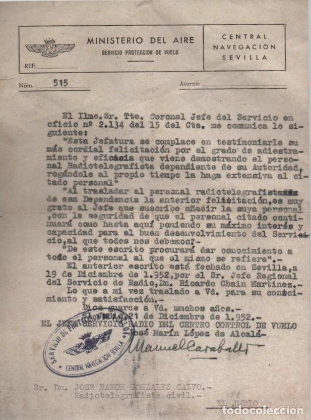 Documentos antiguos: FELICITACI&Oacute;N DEL MINISTERIO DEL ARTE A D. JOSE RAMON GONZALEZ CALVO RADIOTELEGRAFISTA CIVIL DOCU-66