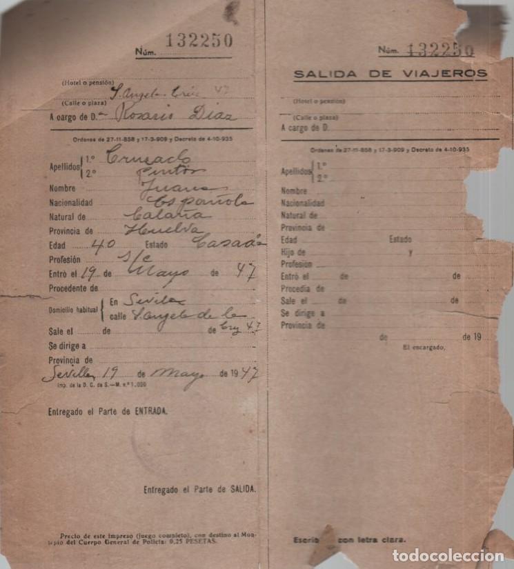 Documentos antiguos: DOS ENTRADAS DE HUESPEDES PENSION CALLLE SOR ANGELA DE LA CRUZ 47 SEVILLA DOCU-68