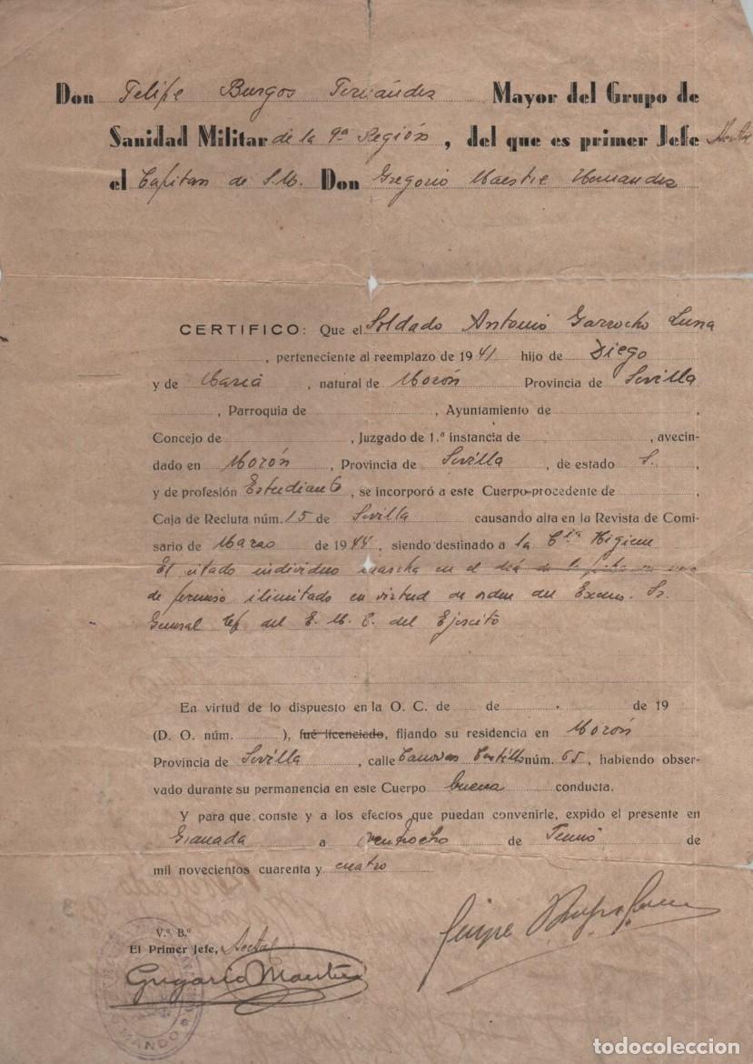 Documentos antiguos: CERTIFICADO DE PERMISO INDEFINIDO A UN SOLDADO (MARZO 1944) DOCU-70