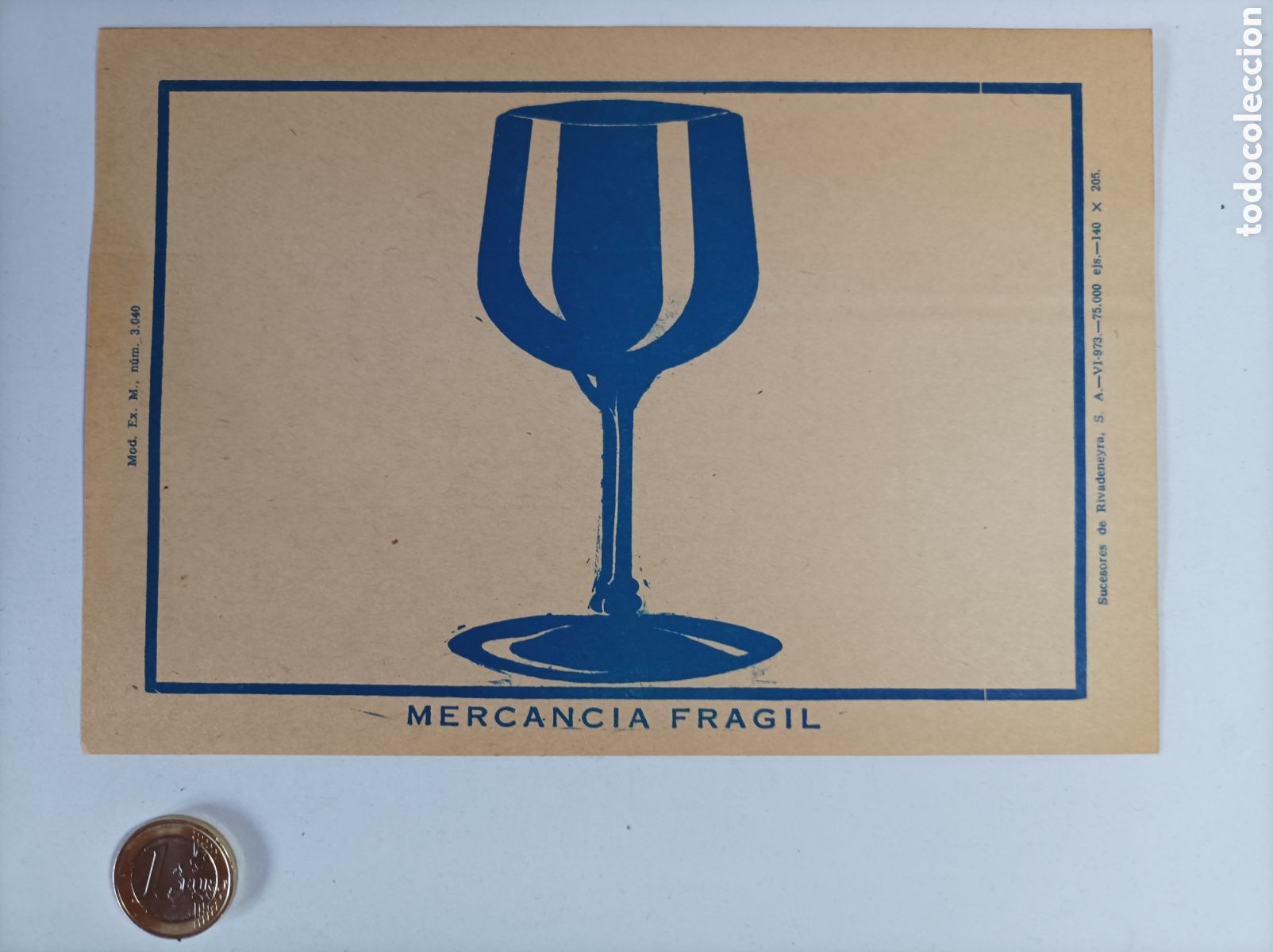 Documentos antiguos: ETIQUETA RENFE. MERCANC&Iacute;A FR&Aacute;GIL. ANTIGUA. 20x14 CM. SIN USAR.