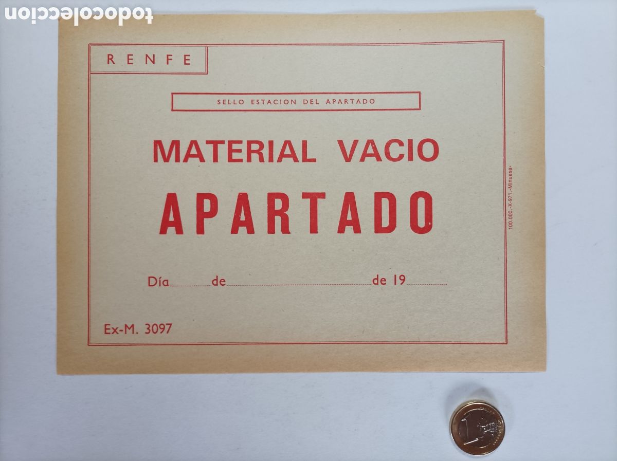 Documentos antiguos: ETIQUETA RENFE. MATERIAL VACIO APARTADO. ANTIGUA. 20x15 CM. SIN USAR.