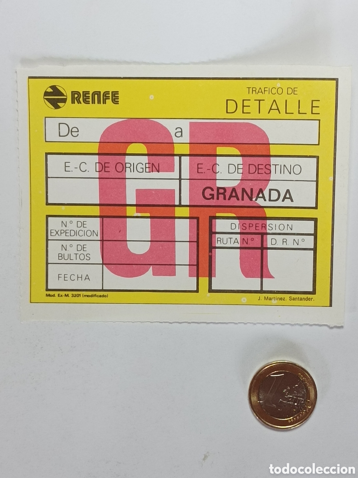 Documentos antiguos: ETIQUETA RENFE. GRANADA. TRAFICO DE DETALLE. ANTIGUA. SIN USAR
