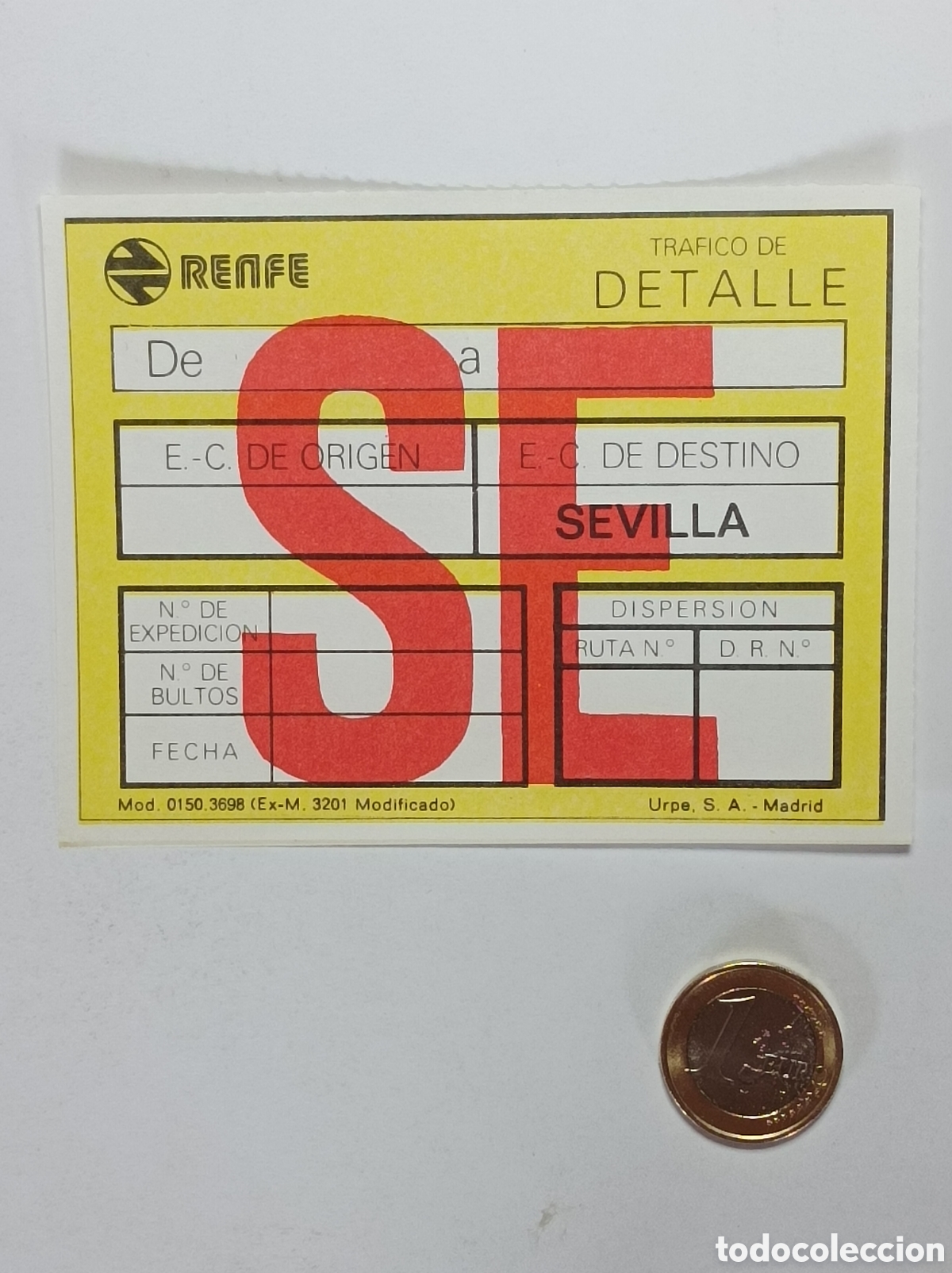 Documentos antiguos: ETIQUETA RENFE. SEVILLA. TRAFICO DE DETALLE. ANTIGUA. SIN USAR.