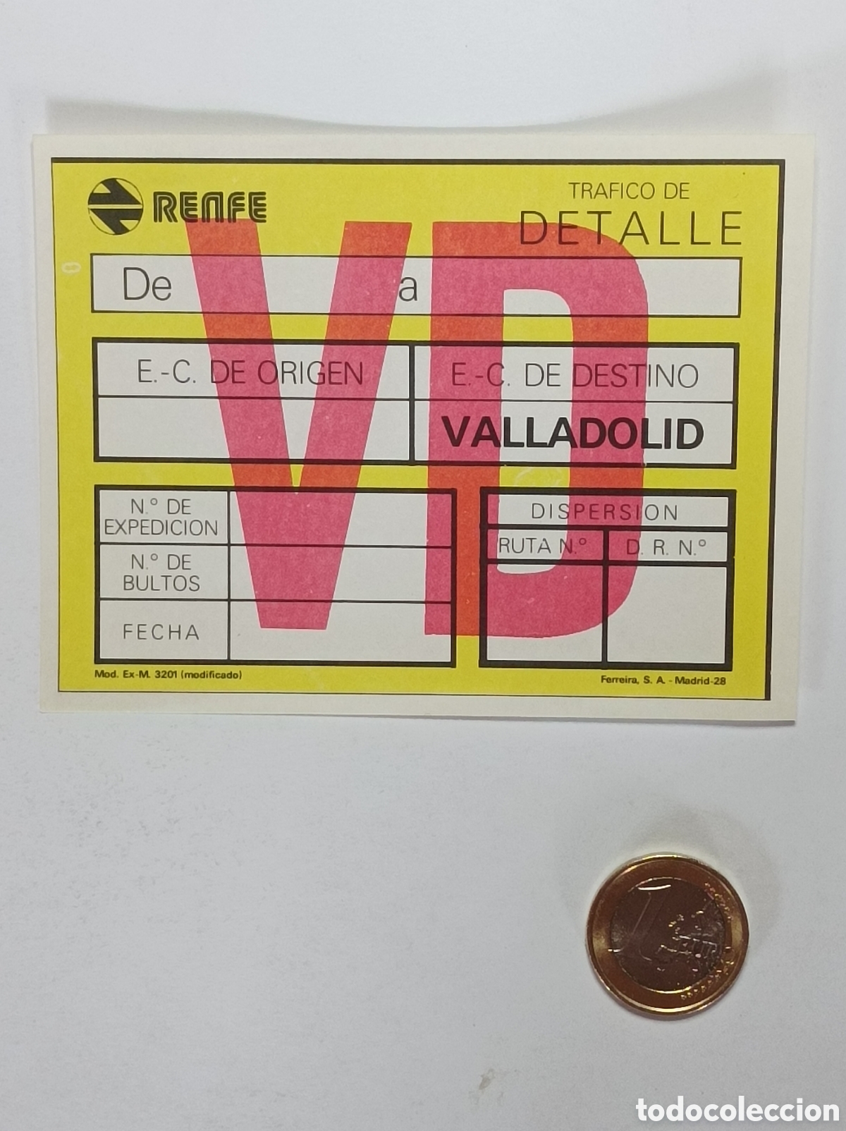 Documentos antiguos: ETIQUETA RENFE. VALLADOLID. TRAFICO DE DETALLE. ANTIGUA. SIN USAR.