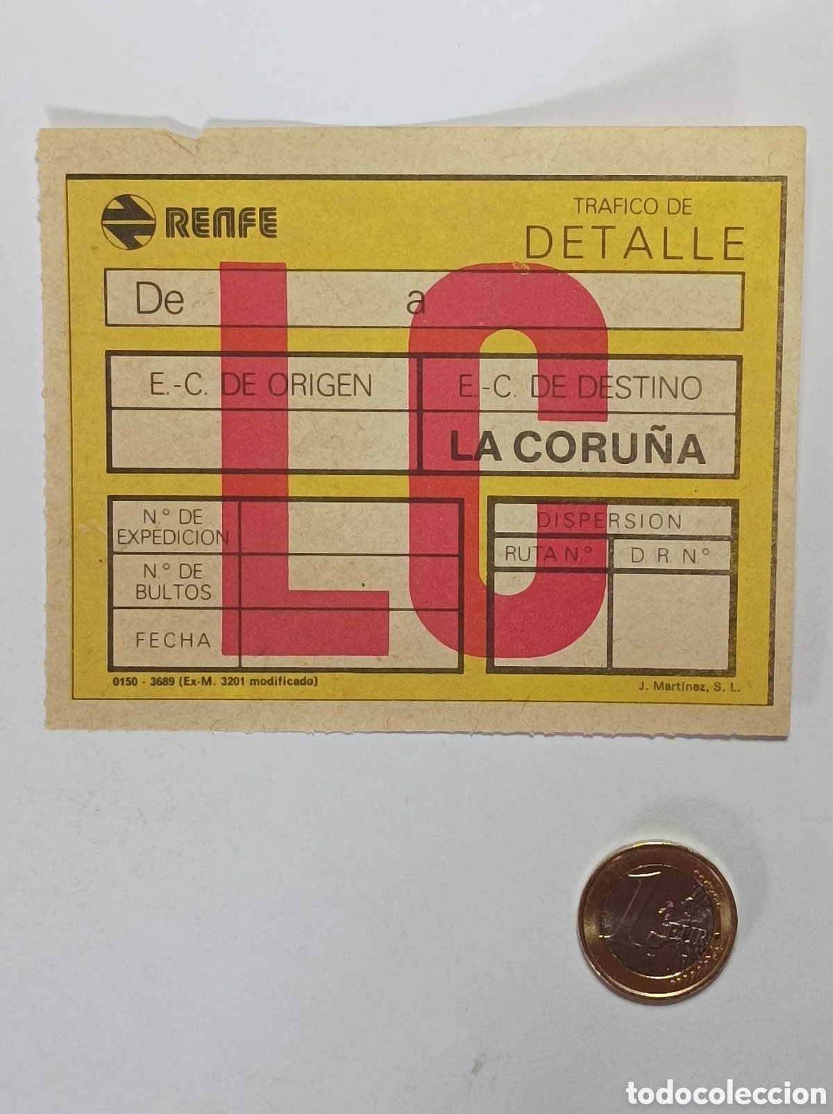 Documentos antiguos: ETIQUETA RENFE. LA CORU&Ntilde;A. TRAFICO DE DETALLE. ANTIGUA. SIN USAR.