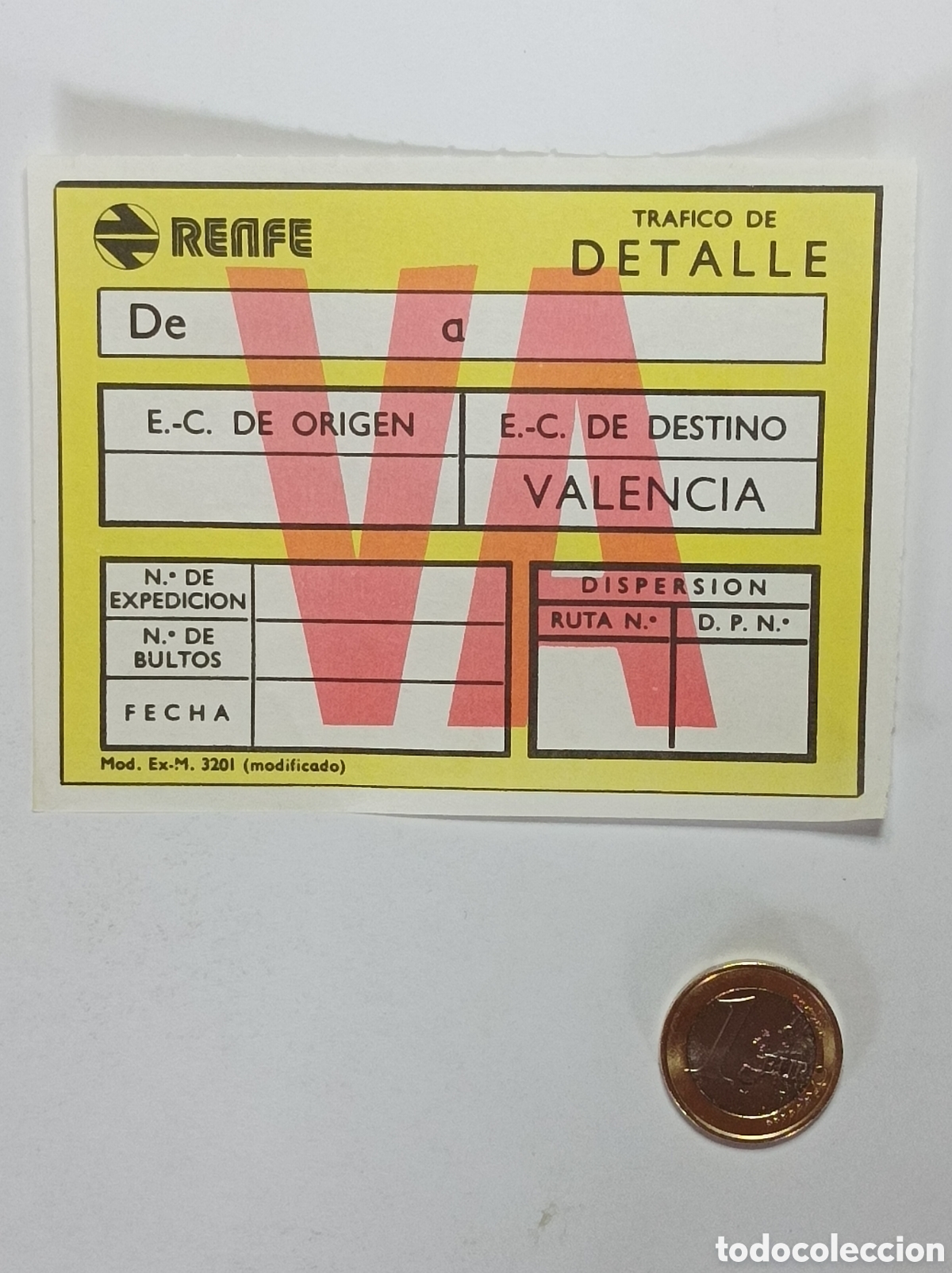 Documentos antiguos: ETIQUETA RENFE. VALENCIA. TRAFICO DE DETALLE. ANTIGUA. SIN USAR.