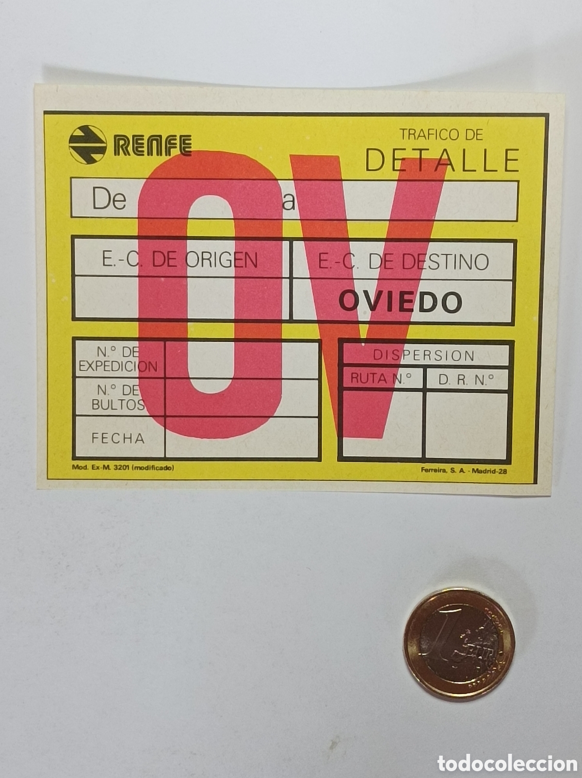 Documentos antiguos: ETIQUETA RENFE. OVIEDO. TRAFICO DE TRANSPORTE. ANTIGUA. SIN USAR.