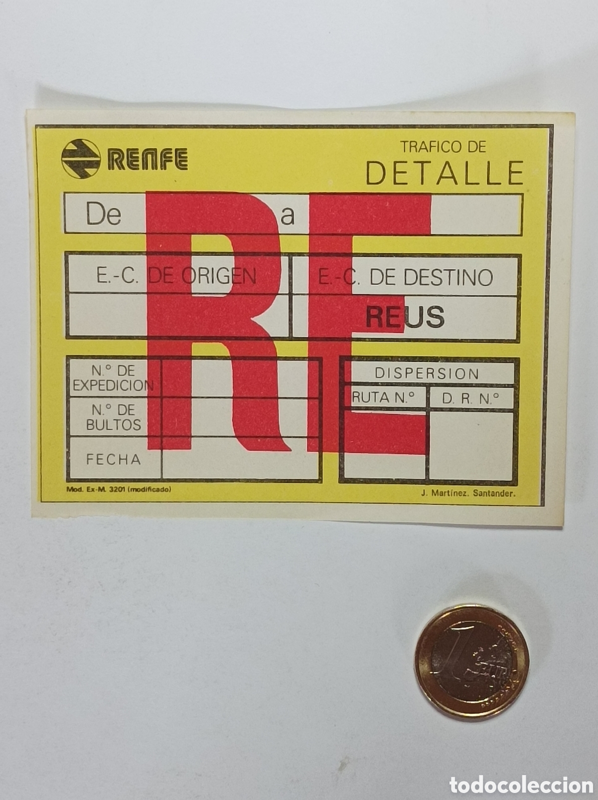 Documentos antiguos: ETIQUETA RENFE. REUS. TRAFICO DE DETALLE. ANTIGUA. SIN USAR.