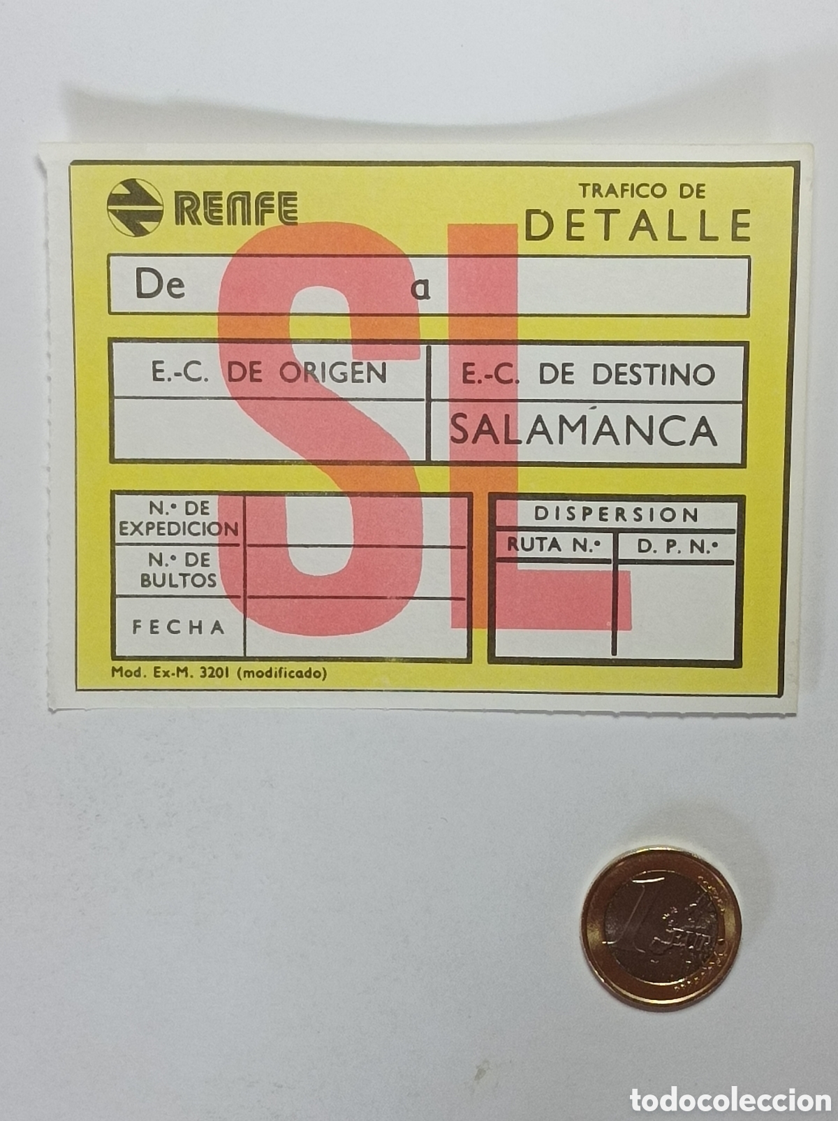 Documentos antiguos: ETIQUETA RENFE. SALAMANCA. TRAFICO DE DETALLE. ANTIGUA. SIN USAR.