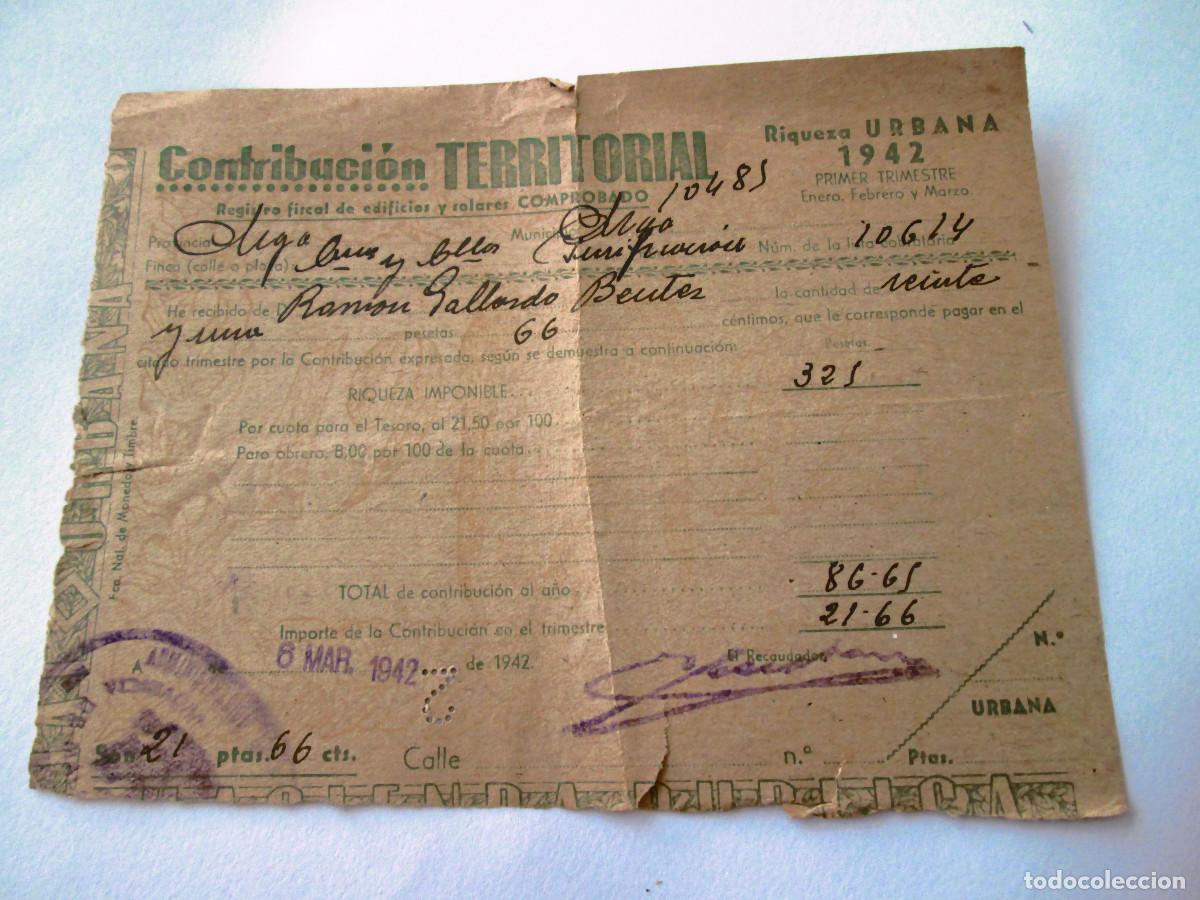 Documentos antiguos: CONTRIBUCION TERRITORIAL - RIQUEZA URBANA - 1942 - MALAGA