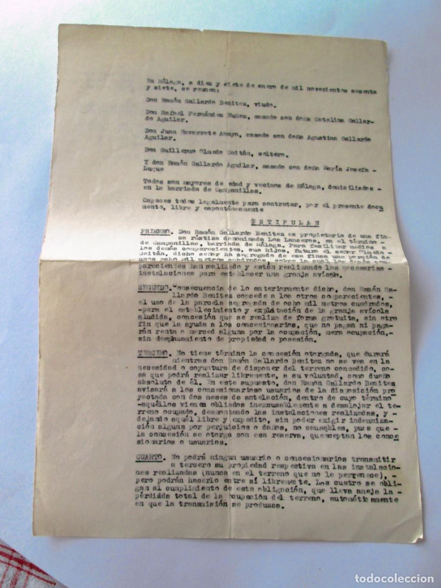 Documentos antiguos: CESION DE PARCELA PARA USO AVICOLA - 1968 - CAMPANILLAS MALAGA