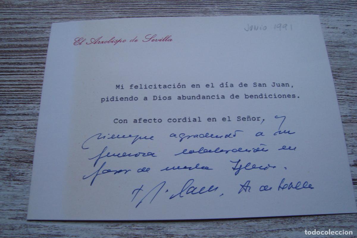 Documentos antiguos: ANTIGUA TARJETA FELICITACION ARZOBISPADO SEVILLA 1991?