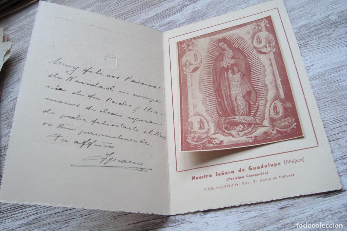 Documentos antiguos: ANTIGUA TARJETA FELICITACION. BARON DE VALLVERT. IMAGEN VITELA VIRGEN DE GUADALUPE.