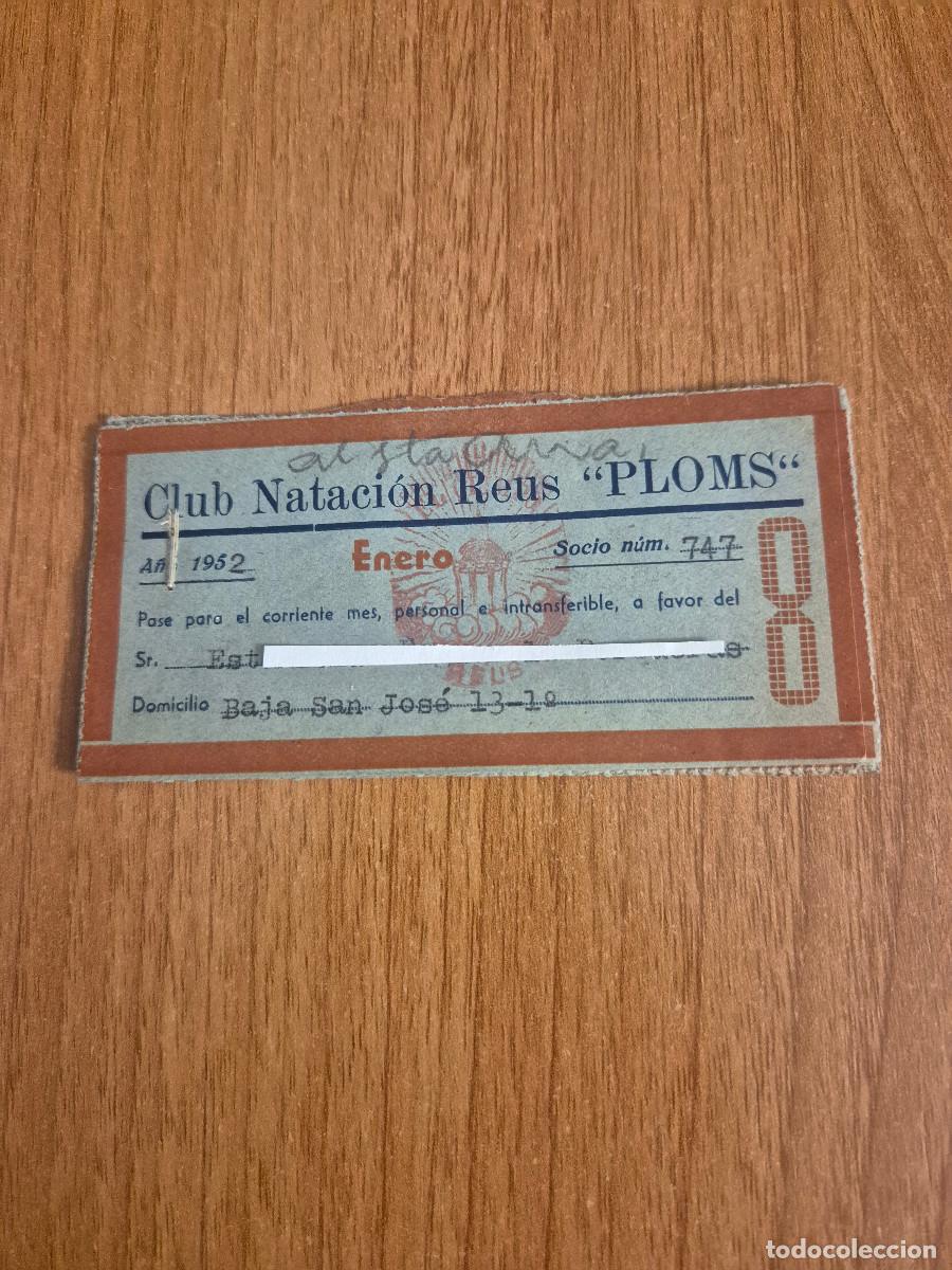 Documentos antiguos: LOTE 12 RECIBOS DE ENERO A DICIEMBRE CLUB NATACION REUS PLOMS A&Ntilde;O 1952.