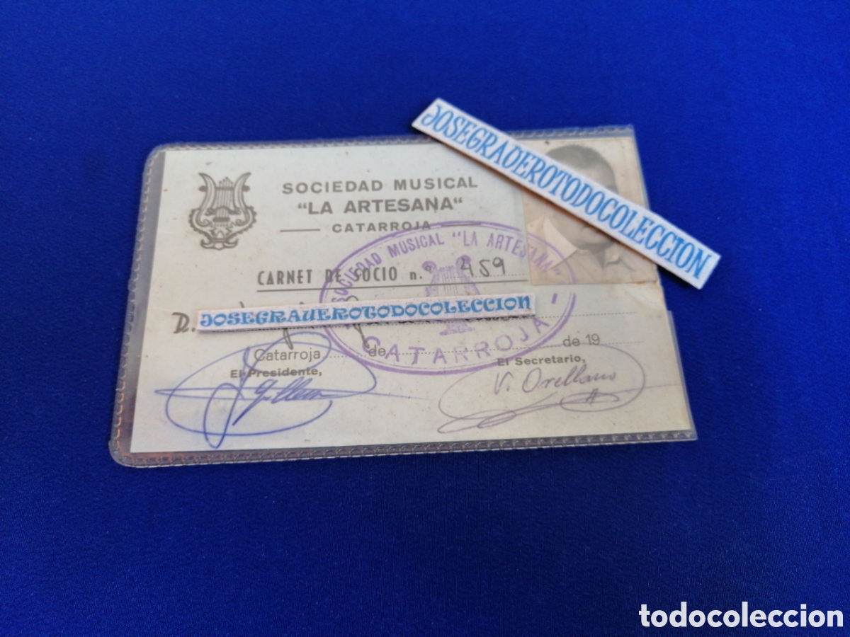 Documentos antiguos: SOCIEDAD MUSICAL - LA ARTESANA (CATARROJA) VALENCIA CARNET DE SOCIO