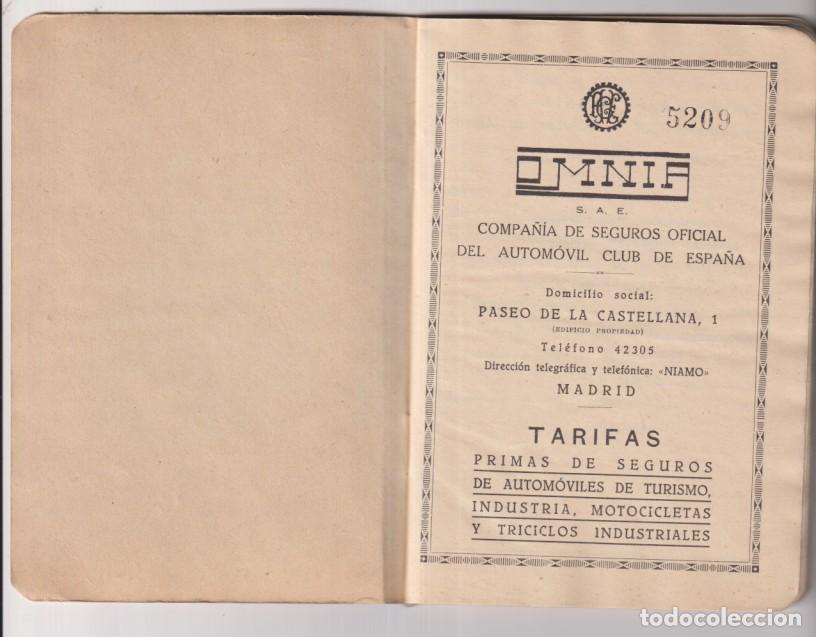 Documentos antiguos: Omnia. Manuel J&aacute;cas. Paseo de la Castellana, 1. Madrid. Tarifas, Compa&ntilde;&iacute;a de Seguros del R.A.C. de E