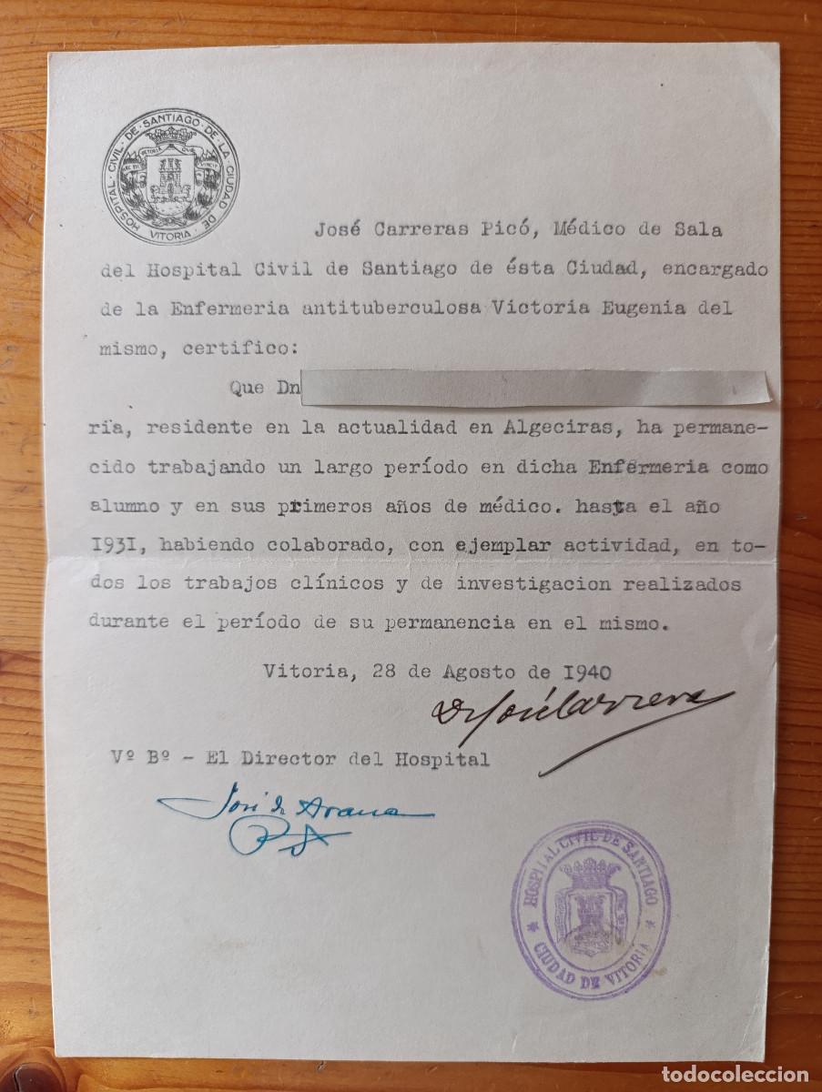 Documentos antiguos: EXTRAORDINARIO DOCUMENTO DE RECOMENDACI&Oacute;N &rdquo;HOSPITAL CIVIL DE SANTIAGO DE LA CIUDAD DE VITORIA&rdquo;. 1940