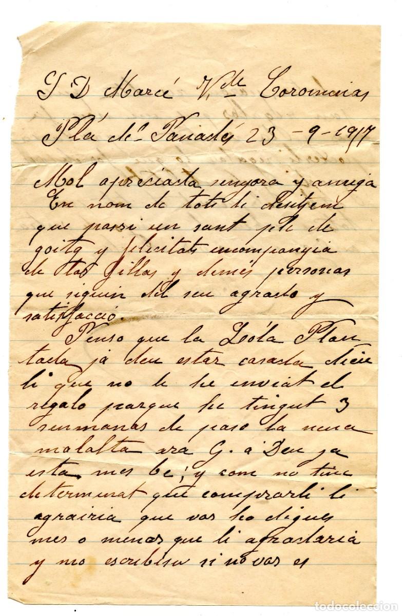 Documentos antiguos: Carta personal manuscrita. Pla del Panad&egrave;s, 1917. Escrita por ambas caras